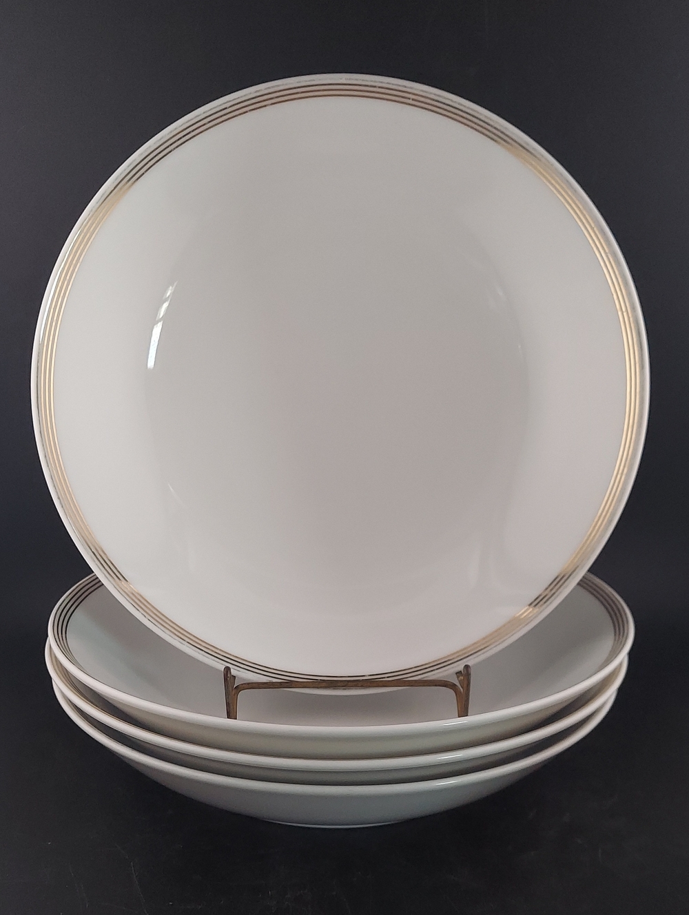 Martha Stewart Classic White Dinner Soup Bowls with Gold Rim - Set of 4